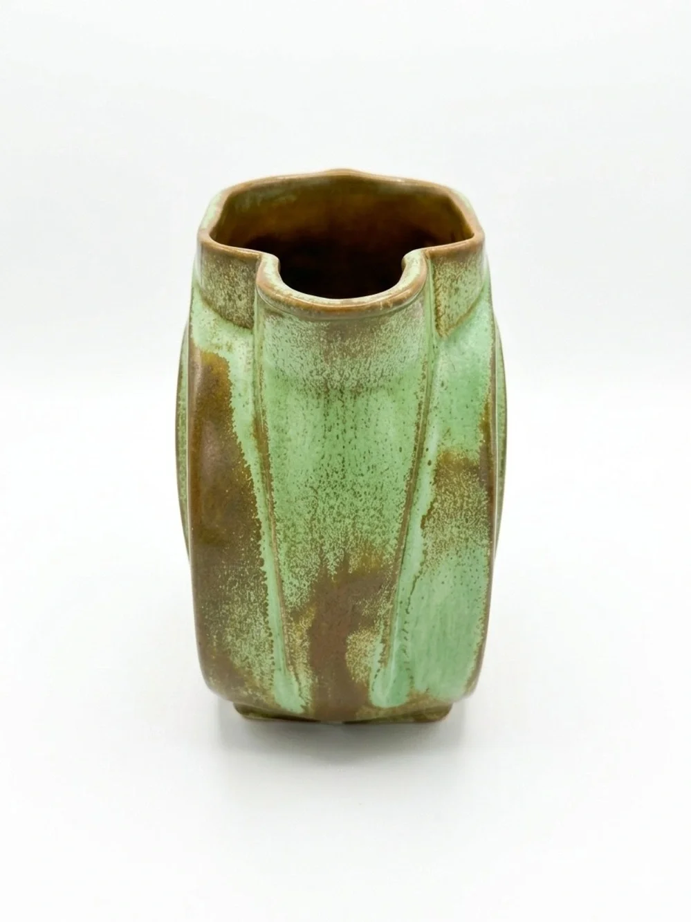 Vintage Frankoma #91 Vase Prairie Green Brown Drip Ada Clay MCM Art Pottery USA